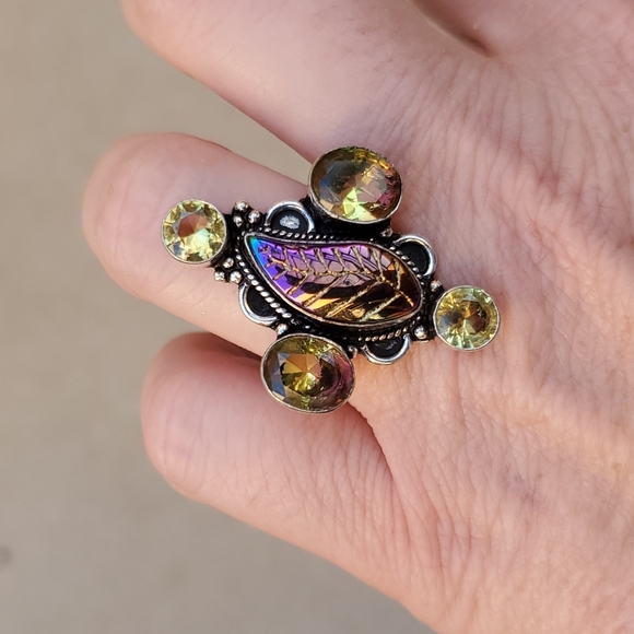 New Carved Rainbow Hematite, Citrine and Ametrine 925 Silver Ring. - Picture 2 of 13